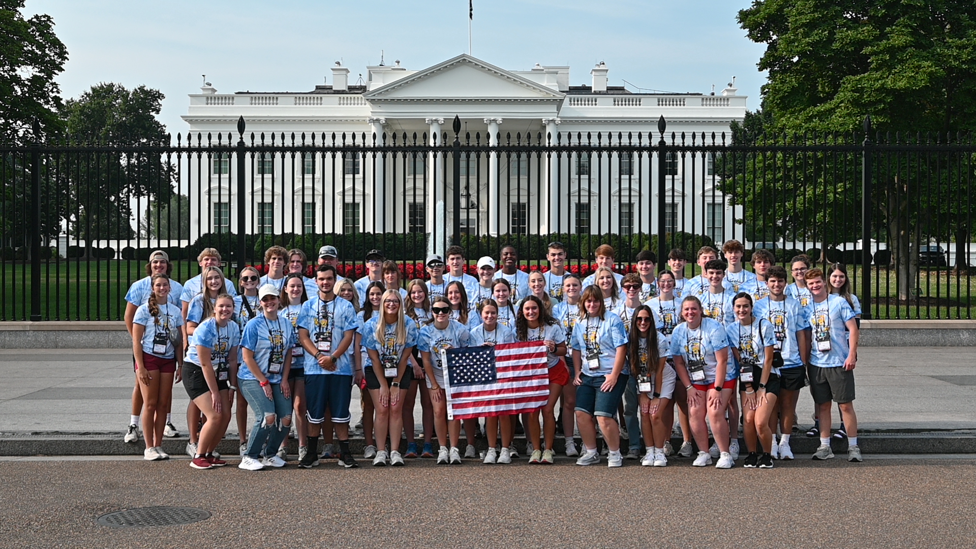 Youth Tour participants standing in front of the White House in Washington DC